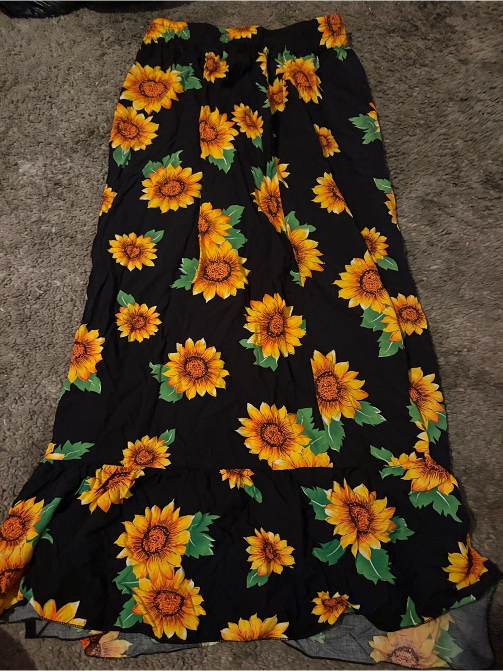 Sunflower Print Black Maxi Skirt